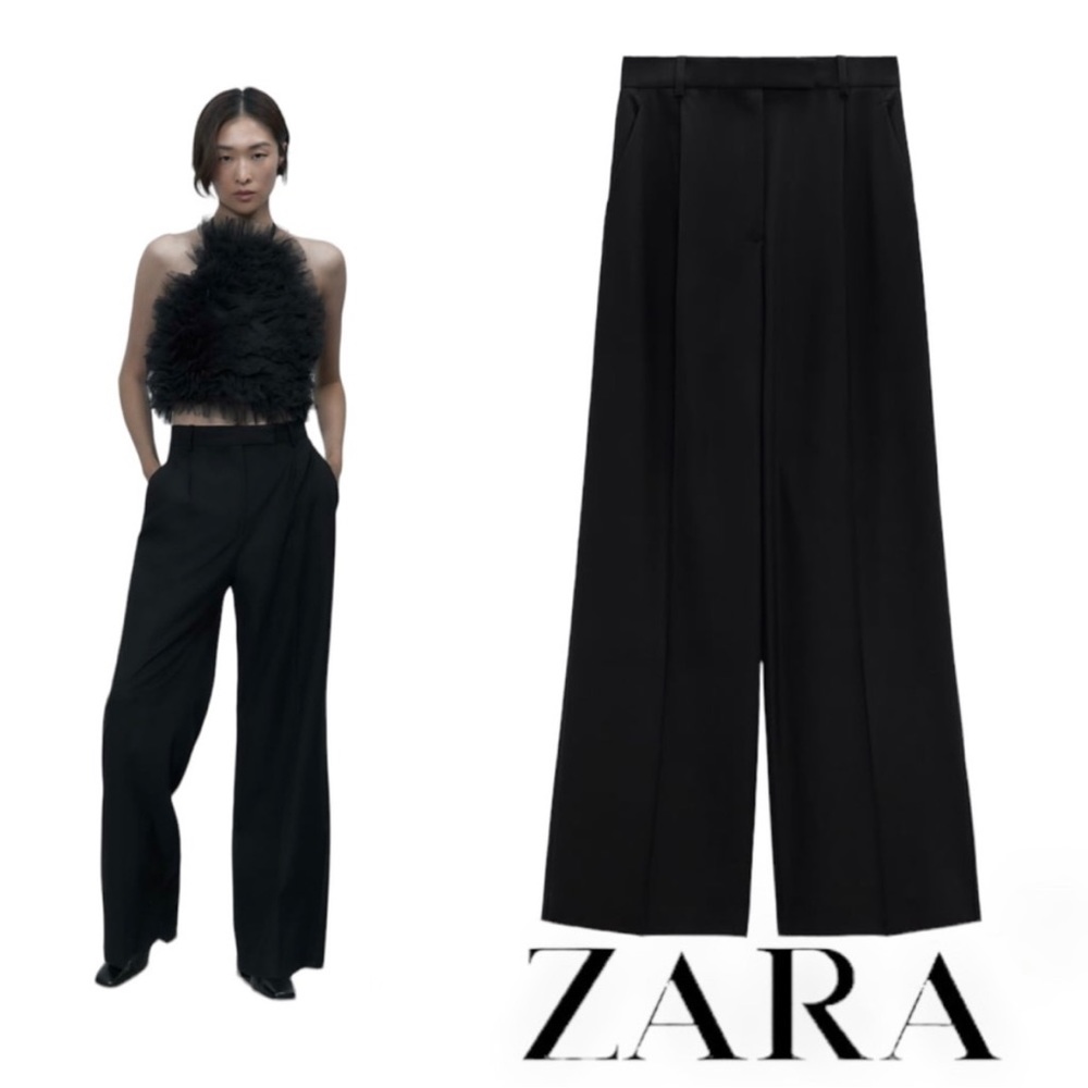 NEW WITH TAGS Zara black wide leg pleated trousers. Size small